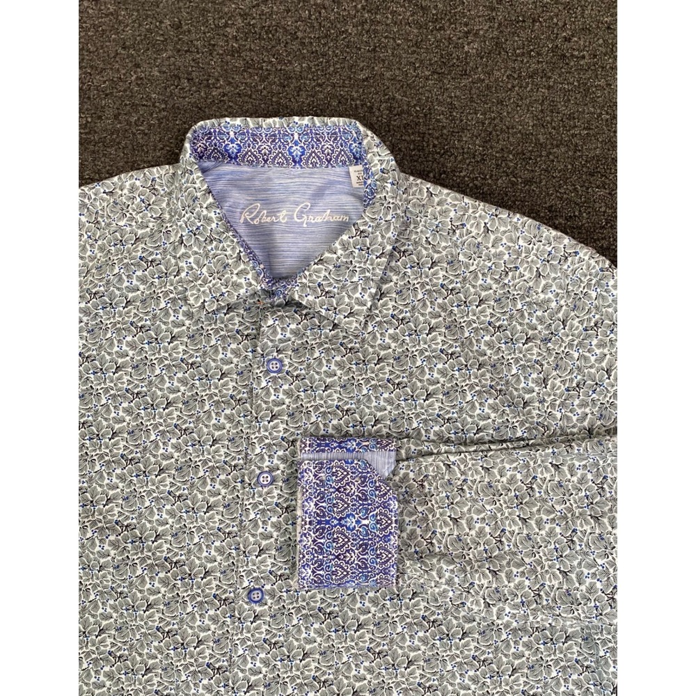 Robert Graham Classic Fit Button Down Shirt Blue Grey Floral Paisley Mens XL